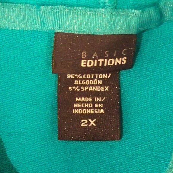 Basic Editions, Zip Up Blue Hoodie, 2X - Picture 5 of 6